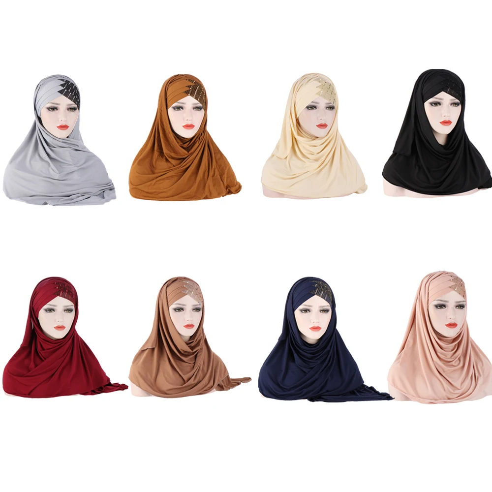 Sequins Decor Forehead Cross Headwrap Hijabs Solid Color Muslim Women Jersey Headband Head Hair Turban Headscarf Cap Accessories
Sequins Decor Forehead Cross Headwrap Hijabs Solid Color Muslim Women Jersey Headband Head Hair Turban Headscarf Cap Accessories