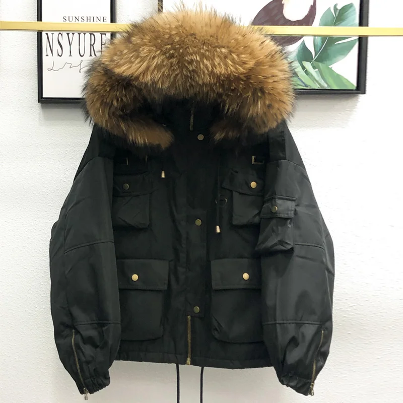 Down Large Natural Coat Raccoon Fur Women Winter Thick 90% White Duck Down Parka Female Hooded Short Jacket Loose Down Outerwear
Down Large Natural Coat Raccoon Fur Women Winter Thick 90% White Duck Down Parka Female Hooded Short Jacket Loose Down Outerwear
