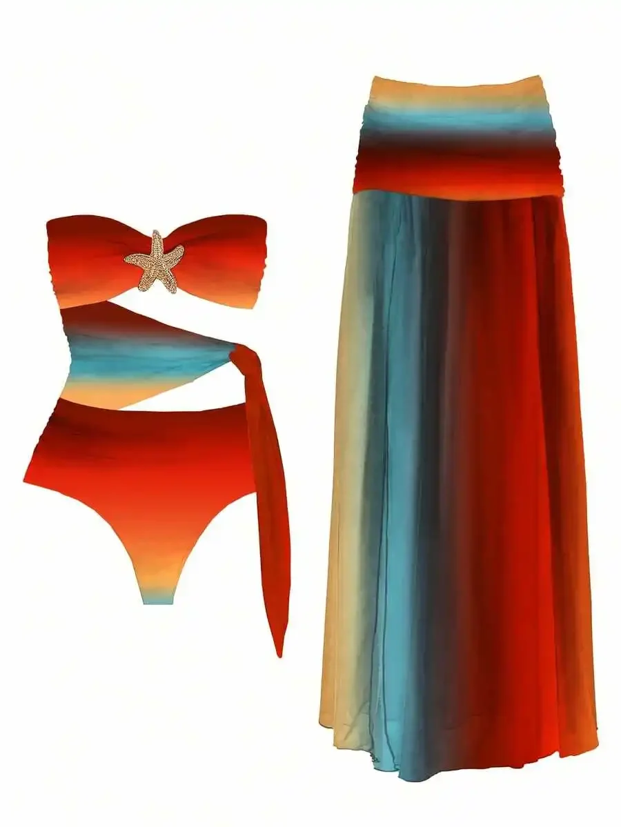 Ombre Gradient 2-Piece Bikini Set With Starfish Decor For Women Beach Vacation Swimwear
Ombre Gradient 2-Piece Bikini Set With Starfish Decor For Women Beach Vacation Swimwear