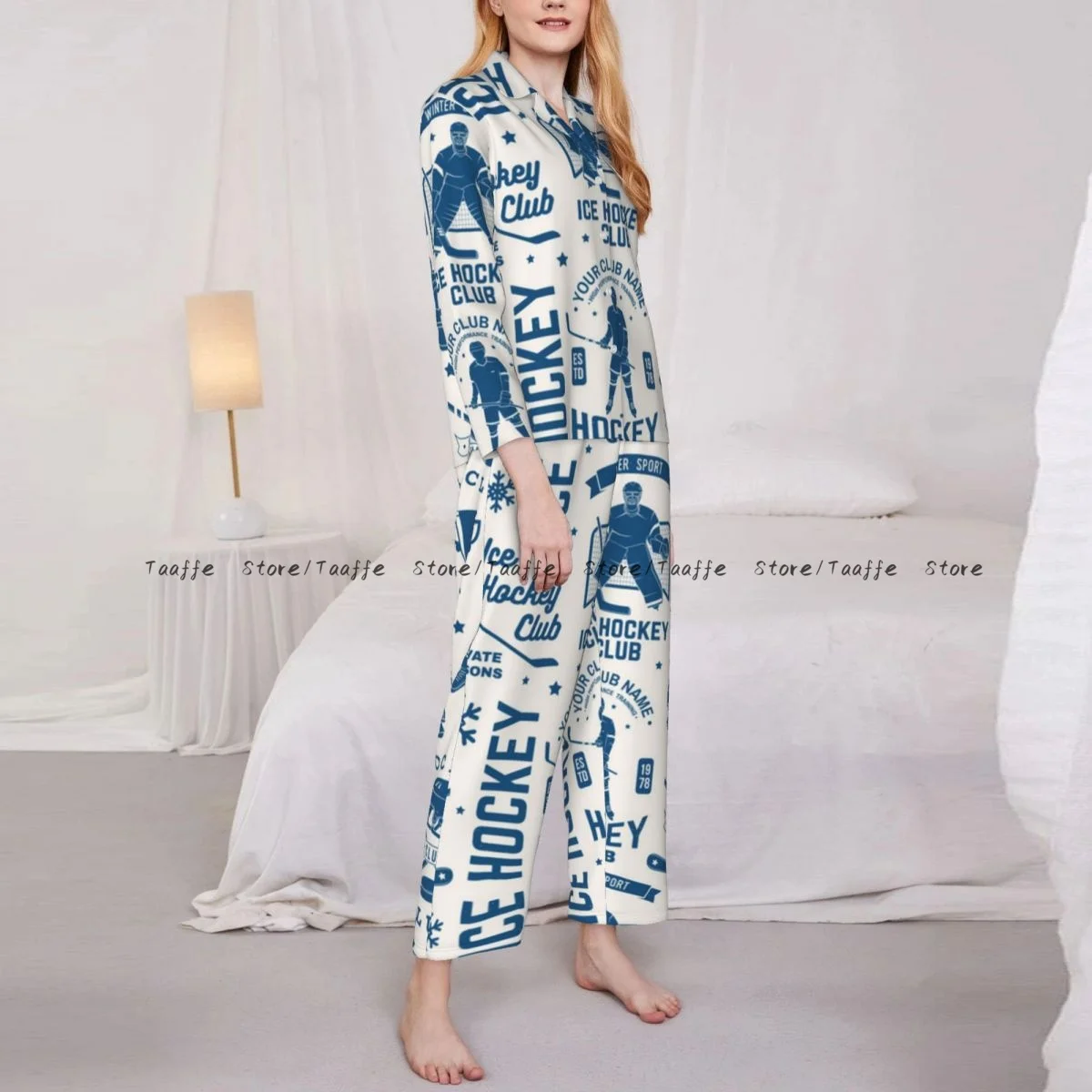 Women Sleepwear Loungewear Ice Hockey Club In Retro Style Long Sleeve Lapel Neck Shirt and Elastic Waist Pants Pajamas Set
Women Sleepwear Loungewear Ice Hockey Club In Retro Style Long Sleeve Lapel Neck Shirt and Elastic Waist Pants Pajamas Set