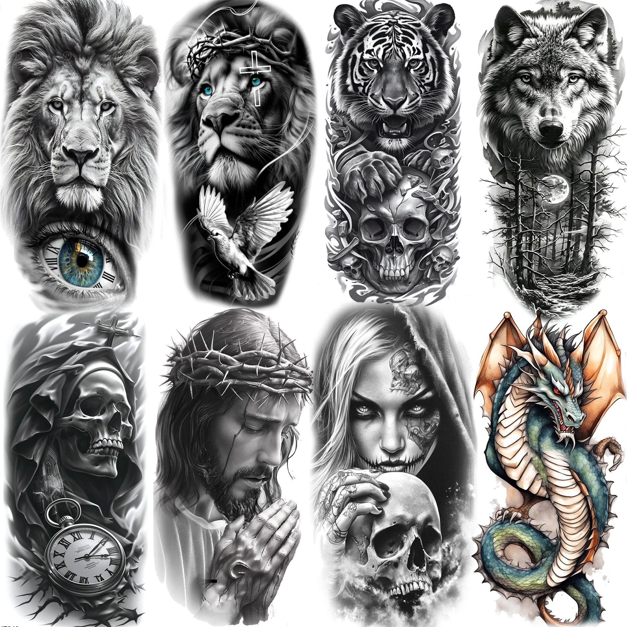 1 Sheet Trigal Wolf Tiger Skull Temporary Tattoos For Men Women Arm Tatoos Waterproof Realistic Zeus Dragon Fake Tattoos Sticker
1 Sheet Trigal Wolf Tiger Skull Temporary Tattoos For Men Women Arm Tatoos Waterproof Realistic Zeus Dragon Fake Tattoos Sticker