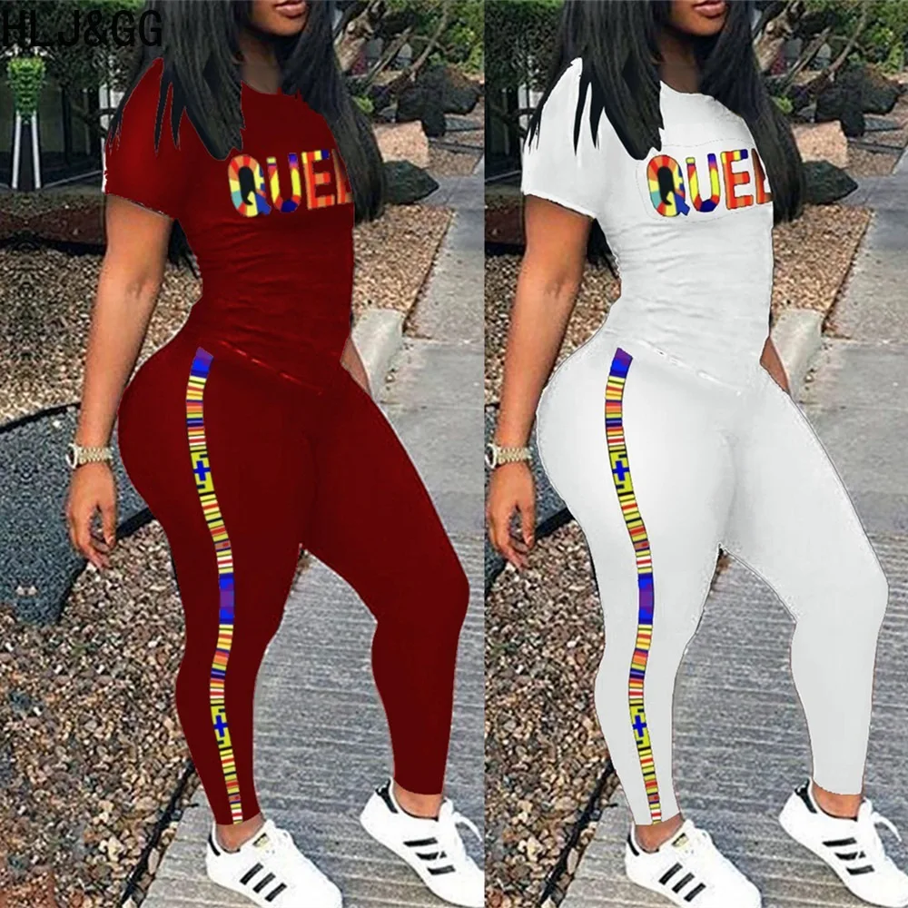 HLJ&GG Casual Queen Letter Printing Clothes Women Round Neck Short Sleeve Top And Jogger Pants Two Piece Sets Female Tracksuits
HLJ&GG Casual Queen Letter Printing Clothes Women Round Neck Short Sleeve Top And Jogger Pants Two Piece Sets Female Tracksuits