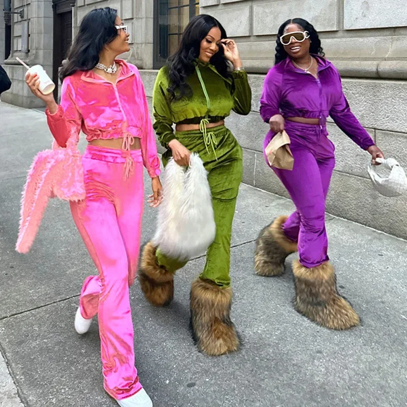 Women Fashion Velvet 2 Piece Set Tracksuits Long Sleeve Zipper Sweatshirts Crop Top Drawstring Flare Pants Casual Jogger Suits
Women Fashion Velvet 2 Piece Set Tracksuits Long Sleeve Zipper Sweatshirts Crop Top Drawstring Flare Pants Casual Jogger Suits