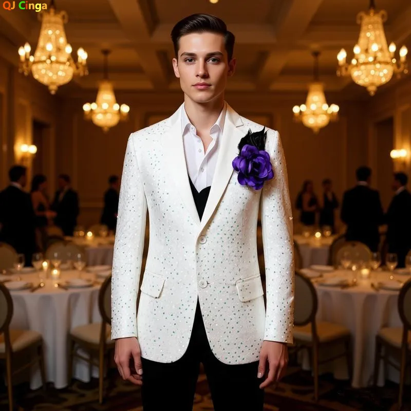 Luxury Men's White Long Sleeve Suit Jacket, Sequin Decoration Dress Coats, Wedding Party Green Blazers.
Luxury Men's White Long Sleeve Suit Jacket, Sequin Decoration Dress Coats, Wedding Party Green Blazers.