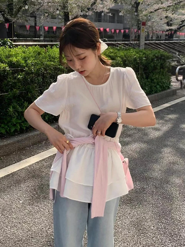 Summer Women's irt Loose Fit ort Sve Dstring Waist Double Layer Ruffle Design Sweet Sle Pure Color Ladies Top
Summer Women's irt Loose Fit ort Sve Dstring Waist Double Layer Ruffle Design Sweet Sle Pure Color Ladies Top