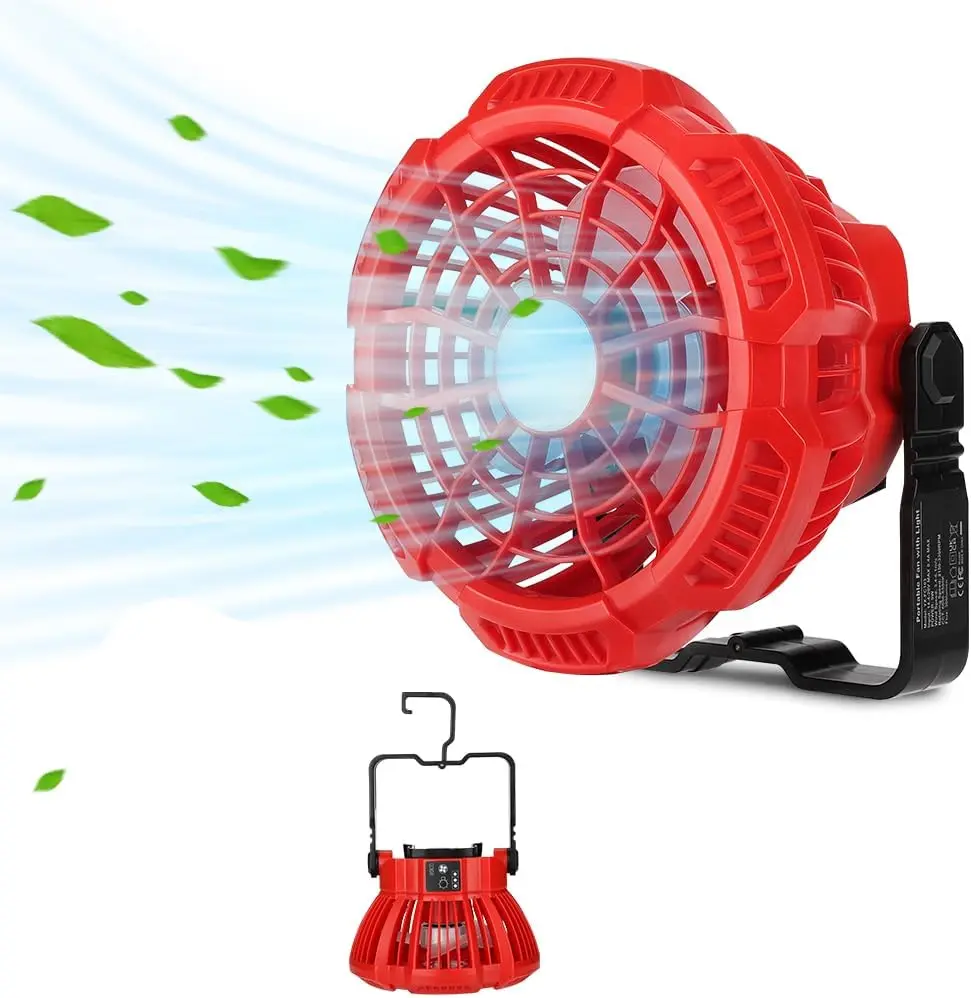 Портативный вентилятор для кемпинга, совместимый с вентилятором на батарейках, с функцией дистанционного управления и регулируемой яркостью светодиодного освещения 
Портативный вентилятор для кемпинга, совместимый с вентилятором на батарейках, с функцией дистанционного управления и регулируемой яркостью светодиодного освещения