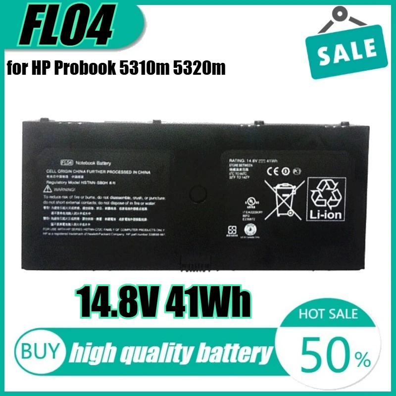 14.8V 41Wh FL04 Laptop Battery for HP Probook 5310m 5320m HSTNN-C72C HSTNN-DB1L HSTNN-DB0H 538693- 251
14.8V 41Wh FL04 Laptop Battery for HP Probook 5310m 5320m HSTNN-C72C HSTNN-DB1L HSTNN-DB0H 538693- 251