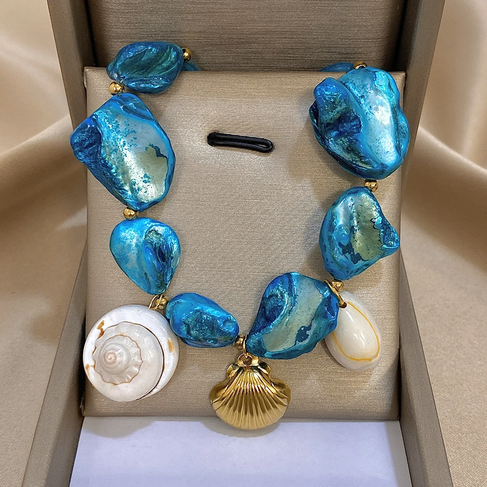 Fashion Stainless Steel Chunky Necklace for Women Irregular Blue Shell Natural Conch Charms Necklaces Beach Jewelry
Fashion Stainless Steel Chunky Necklace for Women Irregular Blue Shell Natural Conch Charms Necklaces Beach Jewelry