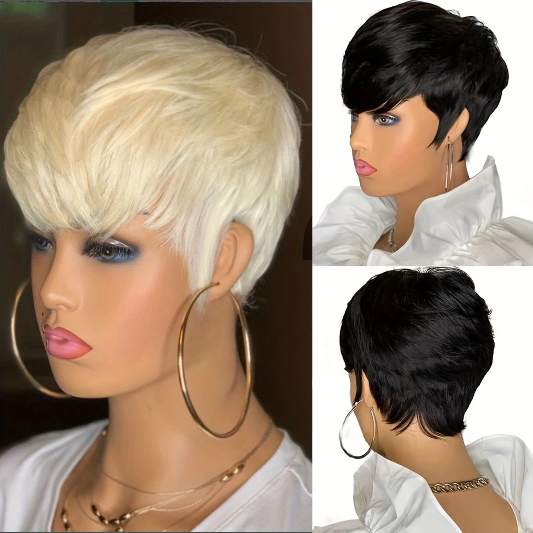 613 Парик из натуральных волос с стрижкой пикси, блондинка, парик машинного производства, короткие прямые волосы для женщин
613 Парик из натуральных волос с стрижкой пикси, блондинка, парик машинного производства, короткие прямые волосы для женщин