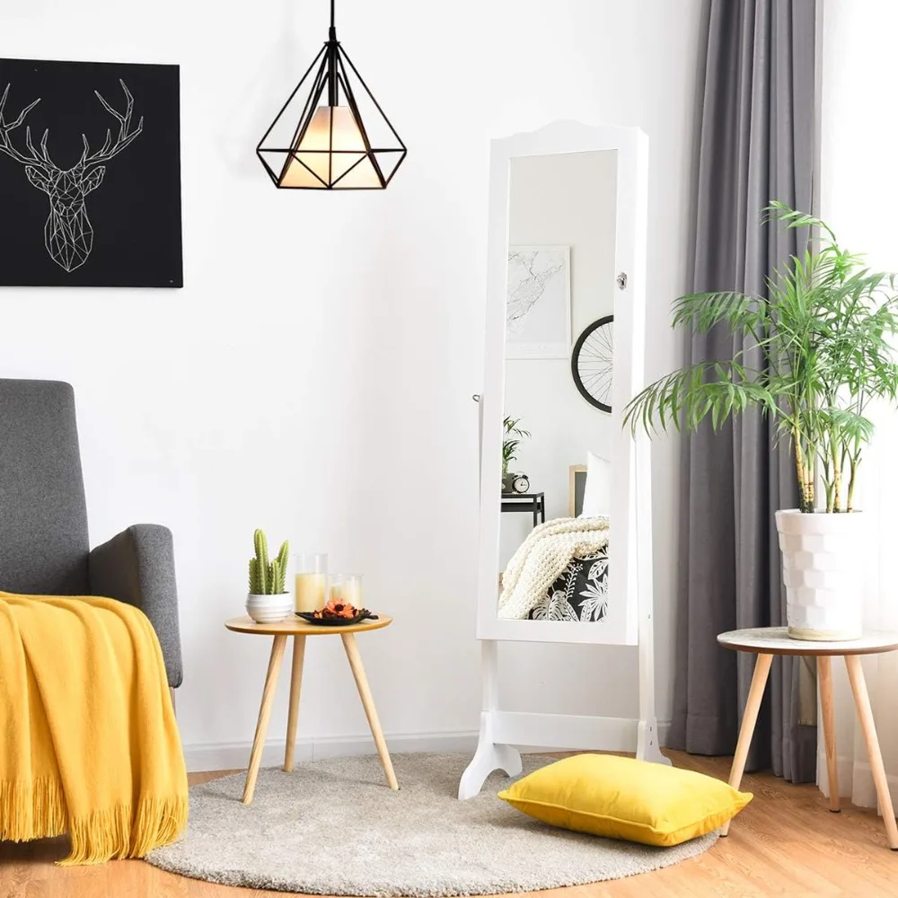 Jewelry Armoire with Full Length Mirror, Lockable Standing Jewelry Cabinet, Mirror with Jewelry Storage, Ring Earring
Jewelry Armoire with Full Length Mirror, Lockable Standing Jewelry Cabinet, Mirror with Jewelry Storage, Ring Earring