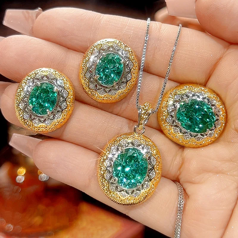 New jewelry set with gold-plated Para green vintage design, main stone size 10*12-8*10
New jewelry set with gold-plated Para green vintage design, main stone size 10*12-8*10