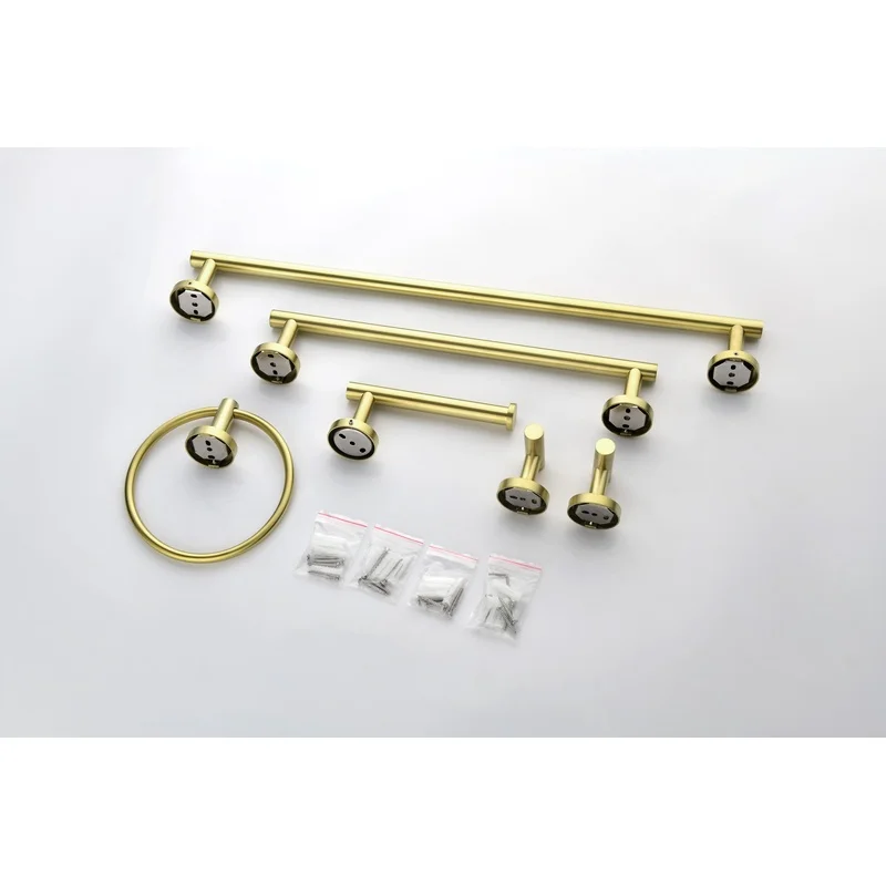 Brushed Gold Bathroom Hardware Set, SUS304 Stainless Steel Wall-Mounted Accessories Kit with Towel Bar, Toilet Paper Holder, and Robe Hooks
Brushed Gold Bathroom Hardware Set, SUS304 Stainless Steel Wall-Mounted Accessories Kit with Towel Bar, Toilet Paper Holder, and Robe Hooks