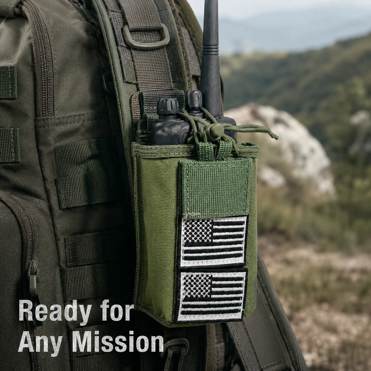 Tactical Radio MOLLE Pouch with 2 US Flag Patches, Heavy Duty Nylon Walkie Talkie Holder with Adjustable Bungee Cord for Baofeng
Tactical Radio MOLLE Pouch with 2 US Flag Patches, Heavy Duty Nylon Walkie Talkie Holder with Adjustable Bungee Cord for Baofeng