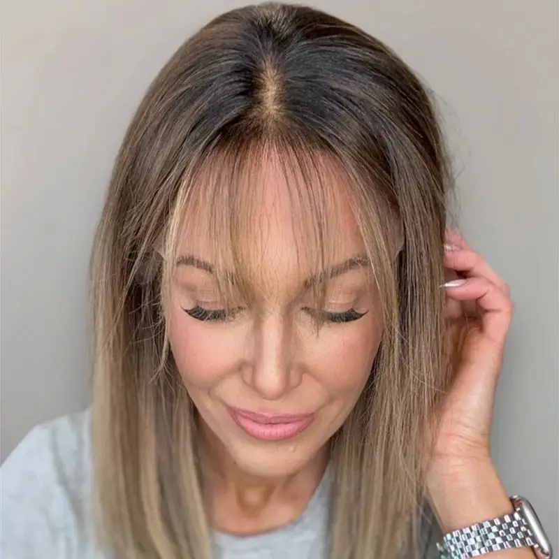 Women's Wig Ombre Brown Blonde Synthetic Lace Front Wig with Bangs Natural Preplucked Hairline Short Straight Bob High Density
Women's Wig Ombre Brown Blonde Synthetic Lace Front Wig with Bangs Natural Preplucked Hairline Short Straight Bob High Density