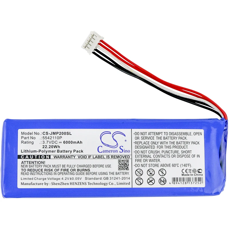 Cameron Sino 22.20Wh--Li-Polymer--3.70V Speaker Battery For JBL:Pulse 2,Pulse II,PULSE2BLKUS,5542110P,6000mAh
Cameron Sino 22.20Wh--Li-Polymer--3.70V Speaker Battery For JBL:Pulse 2,Pulse II,PULSE2BLKUS,5542110P,6000mAh