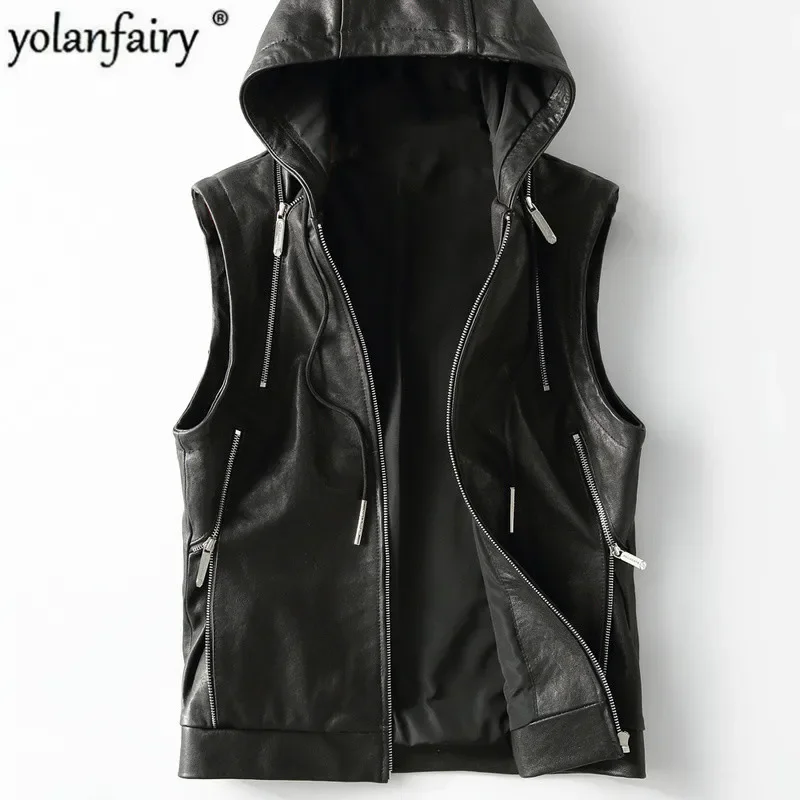 YOLANFAIRY New Leather Vest Hooded Genuine Leather Jacket Men Sheepskin Coat Casual Mens Vests Vintage Colete Masculino KFS19M0
YOLANFAIRY New Leather Vest Hooded Genuine Leather Jacket Men Sheepskin Coat Casual Mens Vests Vintage Colete Masculino KFS19M0