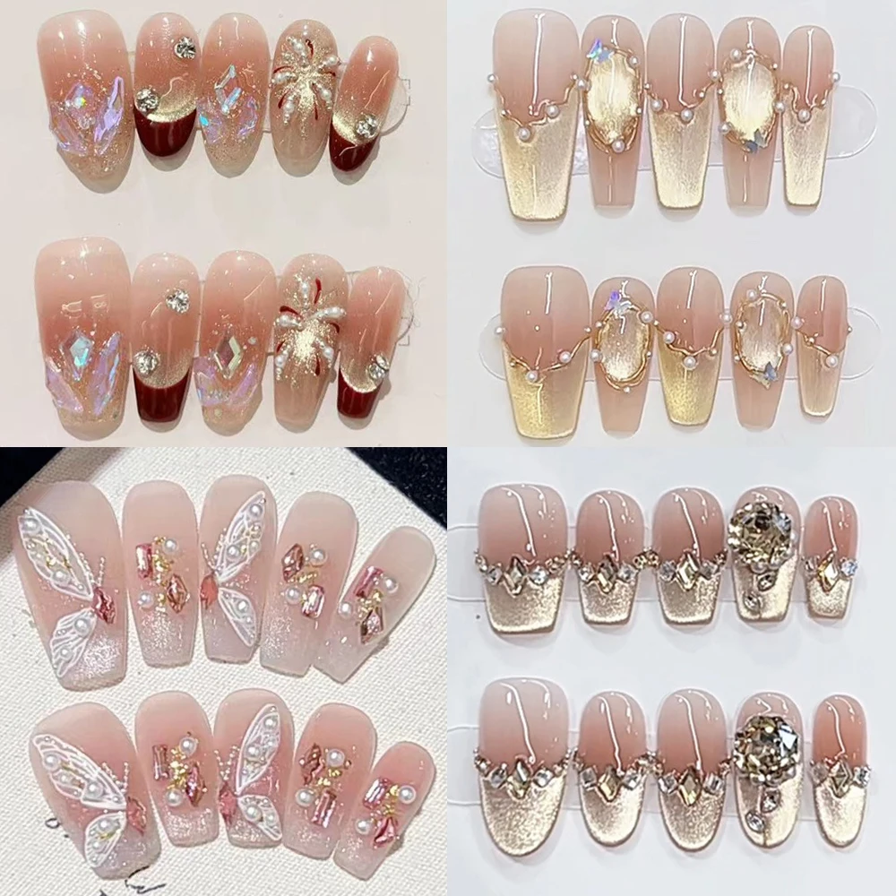 Gentle Elegant Nude French Coffin Ellipse Detachable Artificial Manicuree Rhinestones Butterfly Pearl Cat Eyes False Nails
Gentle Elegant Nude French Coffin Ellipse Detachable Artificial Manicuree Rhinestones Butterfly Pearl Cat Eyes False Nails