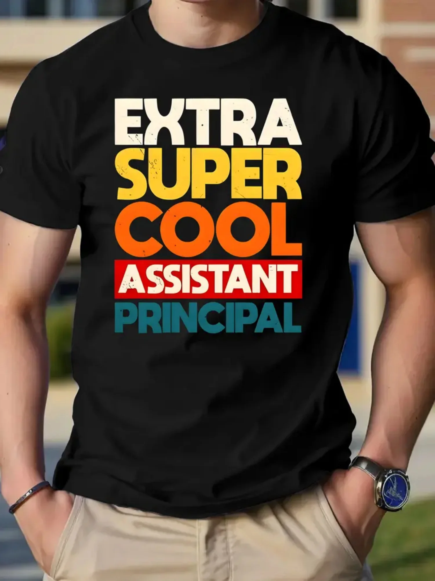 'Extra Super Cool Assistant Principal' Graphic Tee - Soft, Moisture-Wicking Black Cotton with Vibrant Print, Casual Round Neck
'Extra Super Cool Assistant Principal' Graphic Tee - Soft, Moisture-Wicking Black Cotton with Vibrant Print, Casual Round Neck