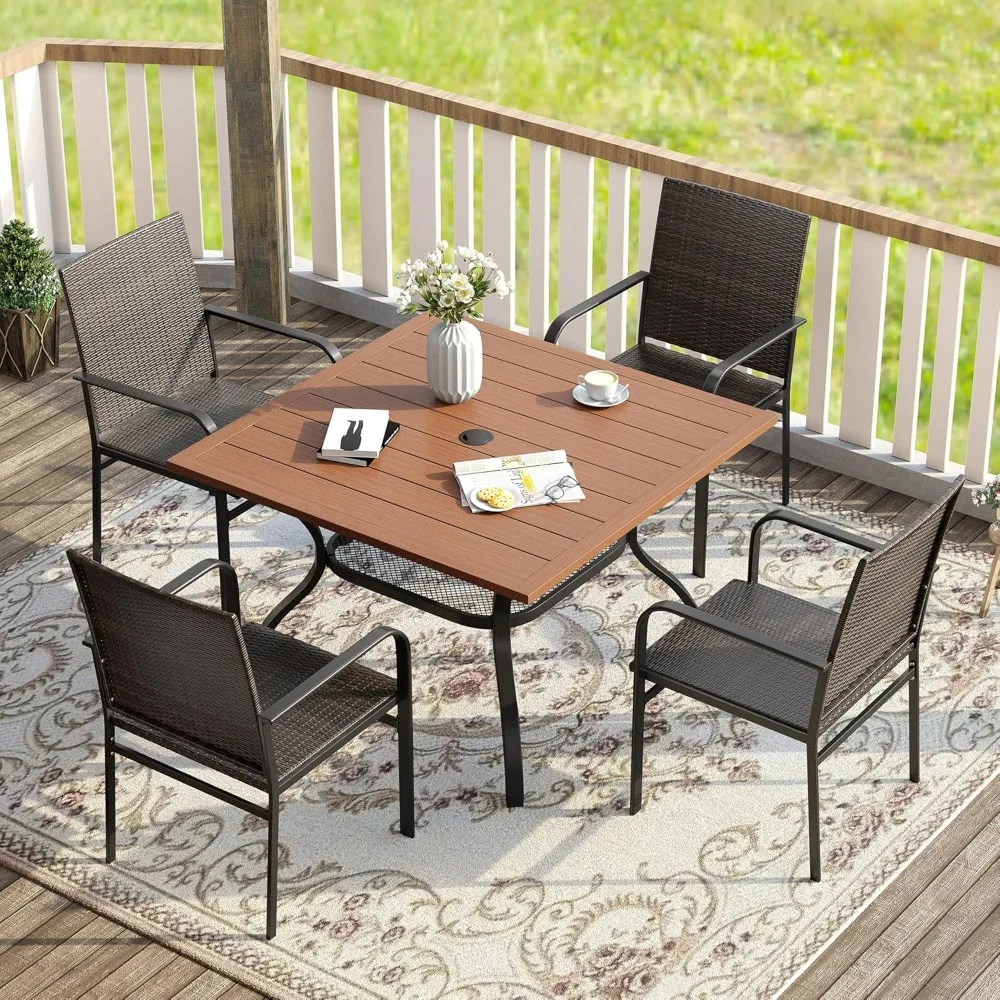 Outdoor Dining Set for 4, 5 Piece Patio Set Includes 37.8" Square Outdoor Table and 4 Seats Wicker Patio Chairs for Lawn Garden
Outdoor Dining Set for 4, 5 Piece Patio Set Includes 37.8" Square Outdoor Table and 4 Seats Wicker Patio Chairs for Lawn Garden