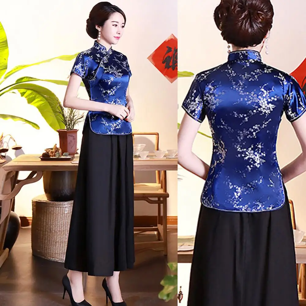 Buttons Women Blouse Slim Chinese Plum Blossom Short Sleeve Stand Collar Shirt
Buttons Women Blouse Slim Chinese Plum Blossom Short Sleeve Stand Collar Shirt