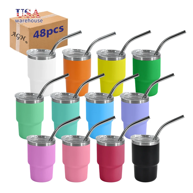 48pcs Pack Mixed Colors 3oz Powder Coated Stainless Steel Mini Tumbler Shot Glass with Metal Straw Wang 
48pcs Pack Mixed Colors 3oz Powder Coated Stainless Steel Mini Tumbler Shot Glass with Metal Straw Wang