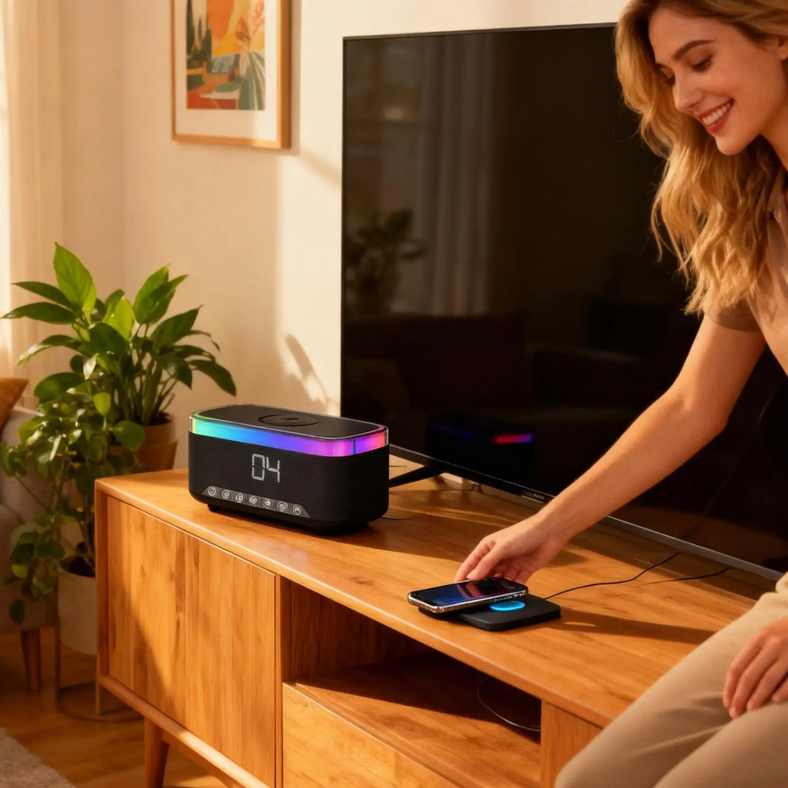 Зарядка телефона, будильник, звуковая машина с белым шумом, цифровой динамик с беспроводной зарядкой для прикроватной тумбочки, спальни, ночного времени, домашнего сна
Зарядка телефона, будильник, звуковая машина с белым шумом, цифровой динамик с беспроводной зарядкой для прикроватной тумбочки, спальни, ночного времени, домашнего сна