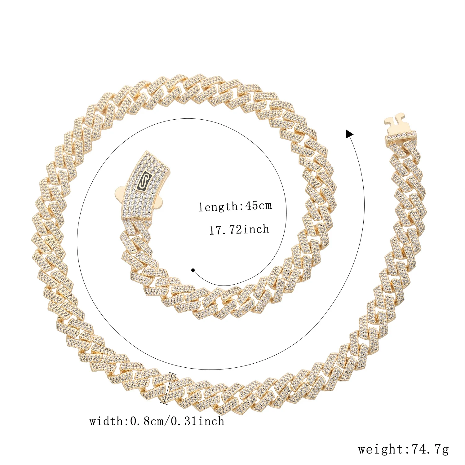 VCT Irregular Diamond Monaco Chain, S Clasp, Full Diamond Set with Brass and Zircon, 8N-10N Unisex Necklace
VCT Irregular Diamond Monaco Chain, S Clasp, Full Diamond Set with Brass and Zircon, 8N-10N Unisex Necklace