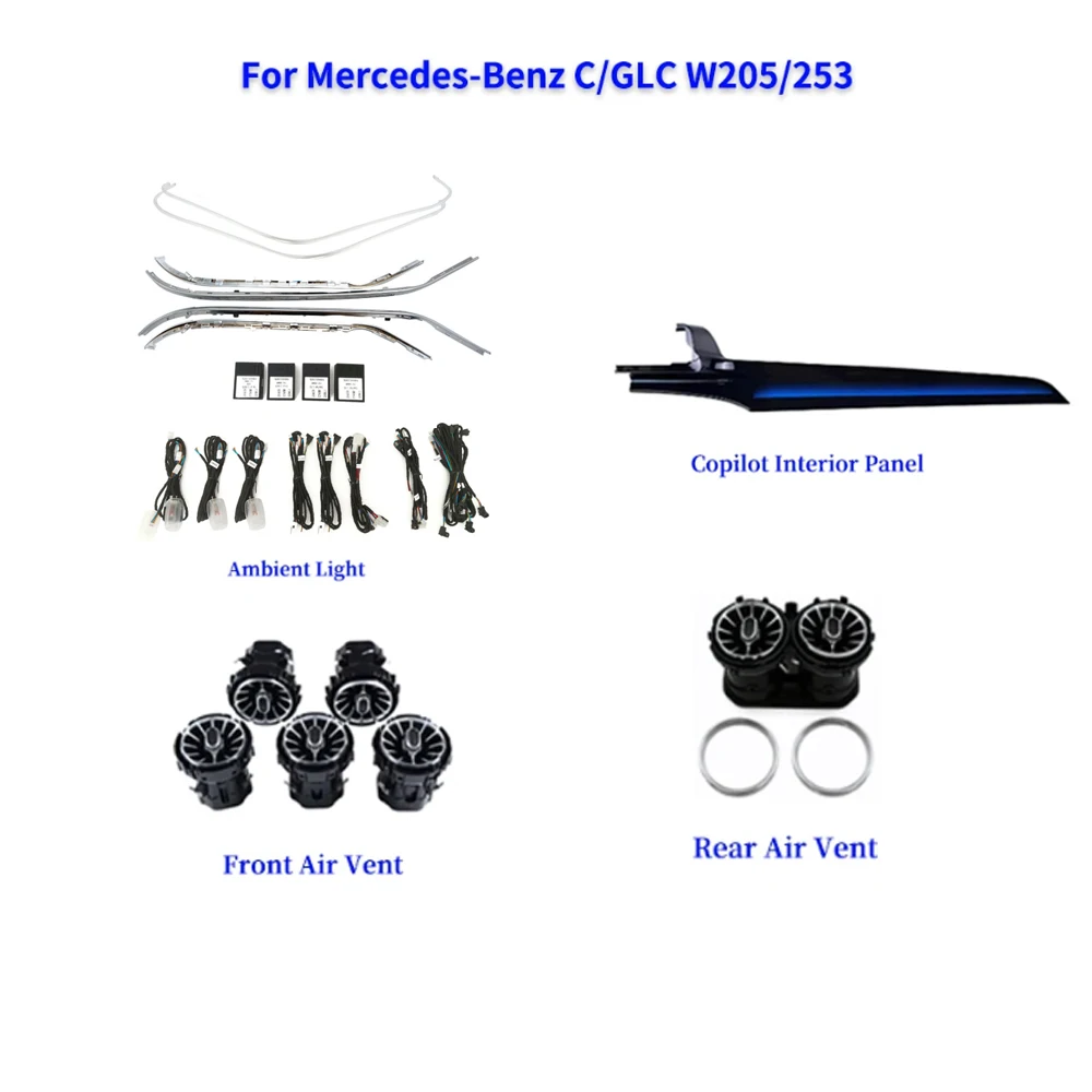 4pc Car Interior Ambient Light Kit for Mercedes C GLC X253 W205 Vents Speaker Seat Back Decorative Retrofit Lighting
4pc Car Interior Ambient Light Kit for Mercedes C GLC X253 W205 Vents Speaker Seat Back Decorative Retrofit Lighting