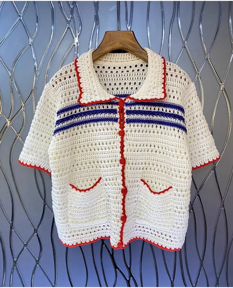 High Quality New 2023 Autumn Fashion Cardigan Coat Ladies Turn-down Collar Allover Crochet Knitted Short Sleeve Casual Tops Coat
High Quality New 2023 Autumn Fashion Cardigan Coat Ladies Turn-down Collar Allover Crochet Knitted Short Sleeve Casual Tops Coat