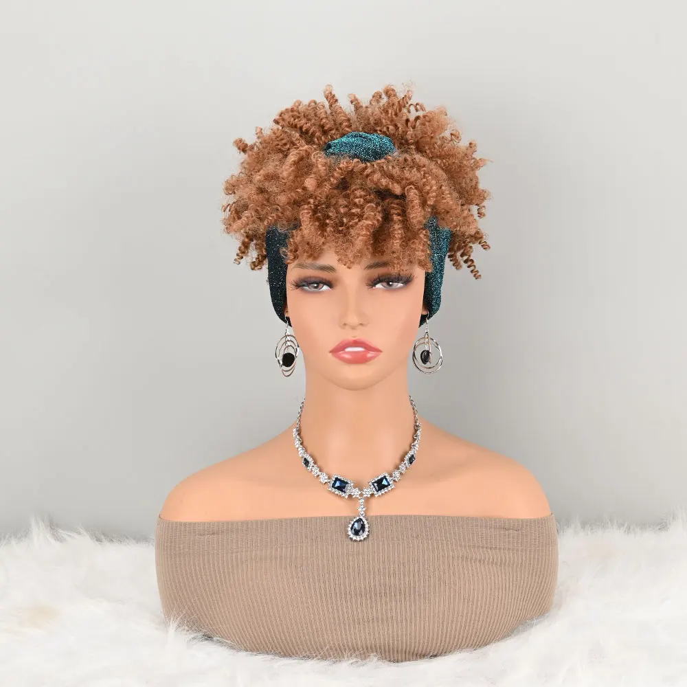 Headband Wigs for Black Women Synthetic Short Afro Kinky Curly Wigs Brown Wig with Bangs Wrap 2 in 1 Turban Wig
Headband Wigs for Black Women Synthetic Short Afro Kinky Curly Wigs Brown Wig with Bangs Wrap 2 in 1 Turban Wig