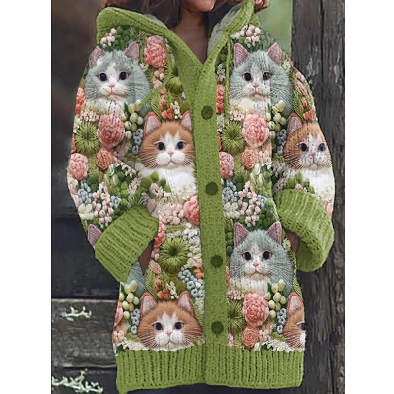 2024 Knitted Sweater Cardigan Cat Print O-neck Long Sleeve Jumpers Warm Fashion Women Casual Cardigan Autumn Winter Sweater
2024 Knitted Sweater Cardigan Cat Print O-neck Long Sleeve Jumpers Warm Fashion Women Casual Cardigan Autumn Winter Sweater