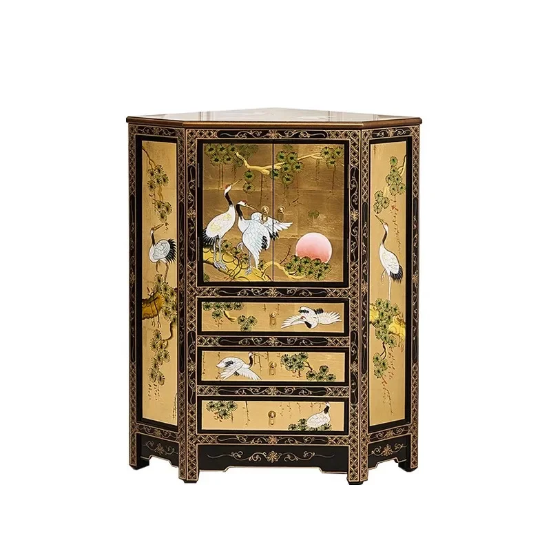 New Chinese style corner cabinet painted with classical gold foil wall corner cabinet fan-shaped triangular cabinet
New Chinese style corner cabinet painted with classical gold foil wall corner cabinet fan-shaped triangular cabinet