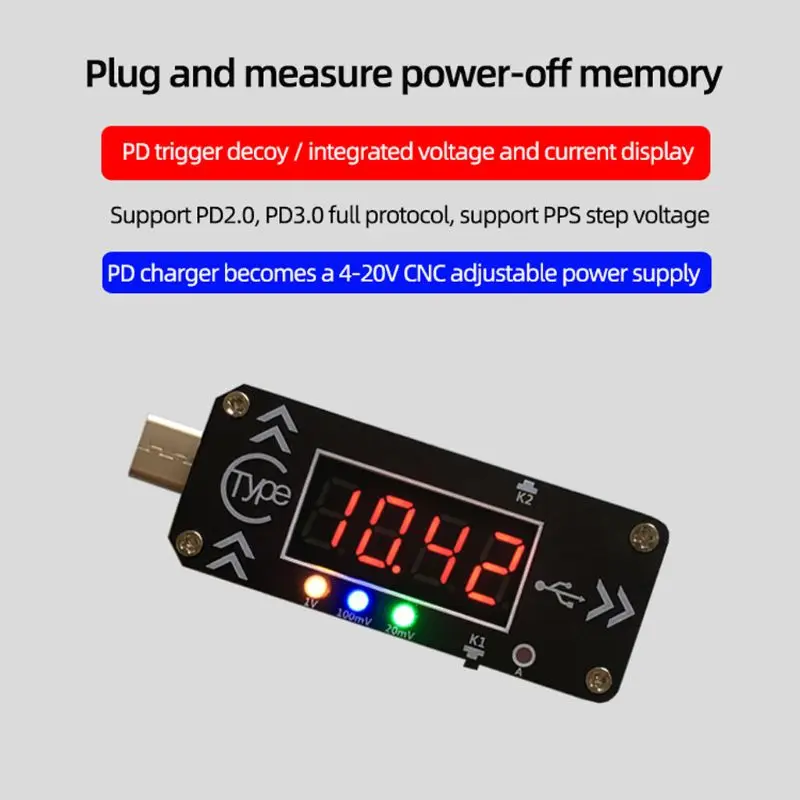 XY-WPDT Type-c PD быстрозаряжающий триггерный модуль для постоянного тока, цифровой дисплей, тестер измерителя напряжения и тока с поддержкой протокола PD2.0 PD3.0
XY-WPDT Type-c PD быстрозаряжающий триггерный модуль для постоянного тока, цифровой дисплей, тестер измерителя напряжения и тока с поддержкой протокола PD2.0 PD3.0