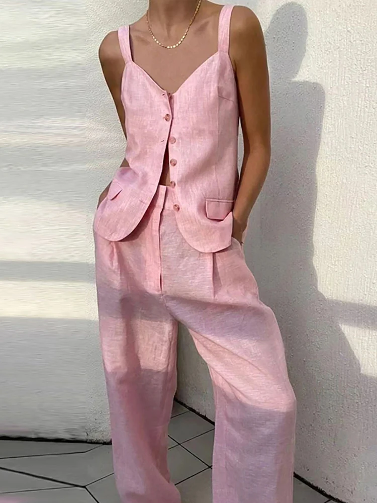 Casual Streetwear Outfit V Neck Button Camisole Top + Long Pants Women's Two Piece Summer Simple Solid Temperament Office Suit
Casual Streetwear Outfit V Neck Button Camisole Top + Long Pants Women's Two Piece Summer Simple Solid Temperament Office Suit