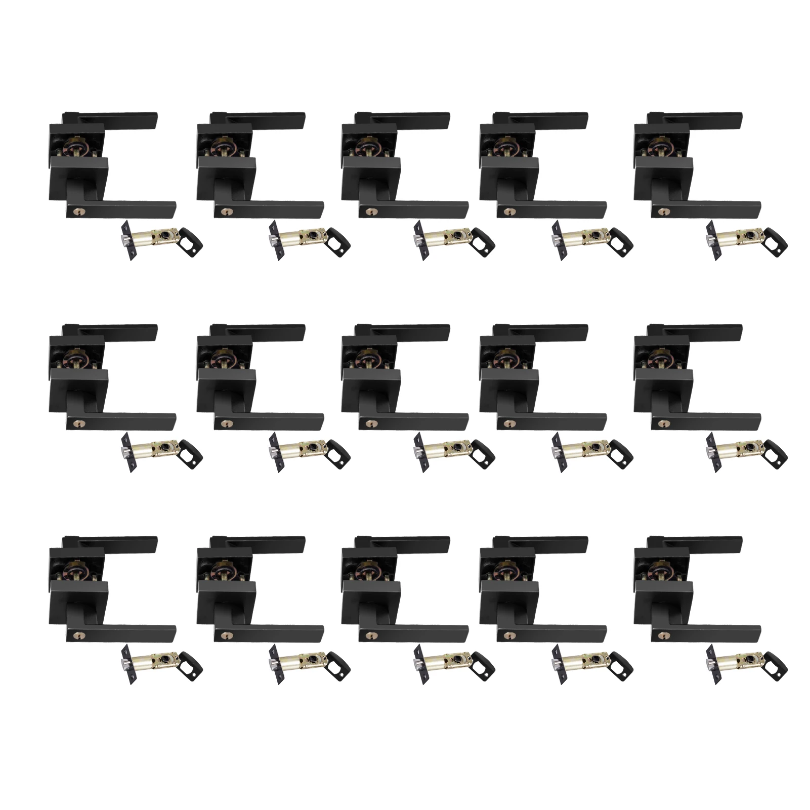 15-Piece Matte Black Door Lever Handleset, Heavy Duty Reversible Hardware with Square Plate for Homes Closet Bathroom Doors 
15-Piece Matte Black Door Lever Handleset, Heavy Duty Reversible Hardware with Square Plate for Homes Closet Bathroom Doors