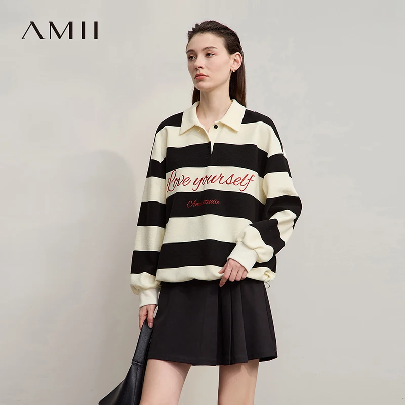 AMII женские толстовки, осень 2023, новые повседневные толстовки с воротником-поло, женские вязаные полосатые топы с вышивкой букв, женские 12543119
AMII женские толстовки, осень 2023, новые повседневные толстовки с воротником-поло, женские вязаные полосатые топы с вышивкой букв, женские 12543119