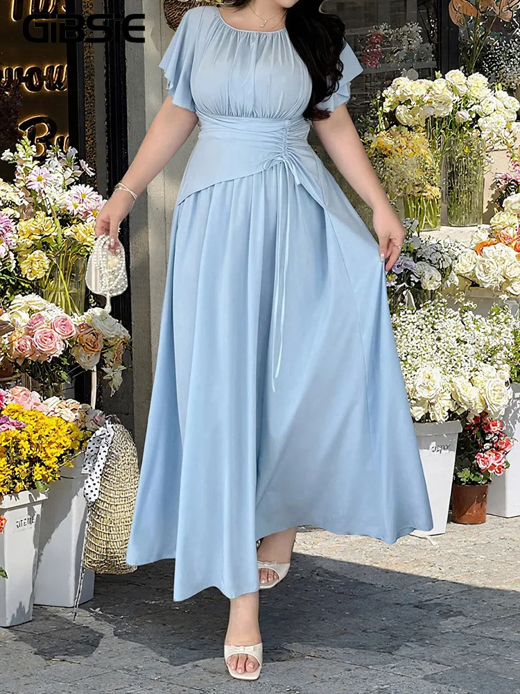 GIBSIE Plus Size Solid Drawstring Elastic Waist A-Line Dress Women Summer Vacation O-Neck Short Sleeved Elegant Long Dresses
GIBSIE Plus Size Solid Drawstring Elastic Waist A-Line Dress Women Summer Vacation O-Neck Short Sleeved Elegant Long Dresses