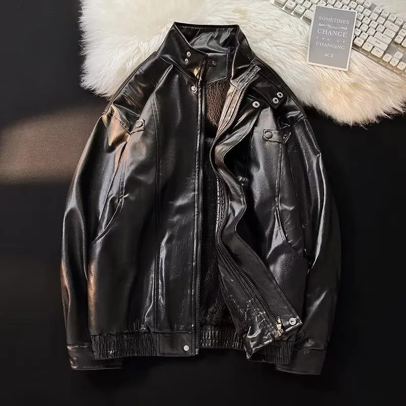 Men's Stand Collar Motorcycle Solid Color Loose Pu Leather Jacket Women Autumn Winter Zipper Long Sleeves Pockets Jackets
Men's Stand Collar Motorcycle Solid Color Loose Pu Leather Jacket Women Autumn Winter Zipper Long Sleeves Pockets Jackets