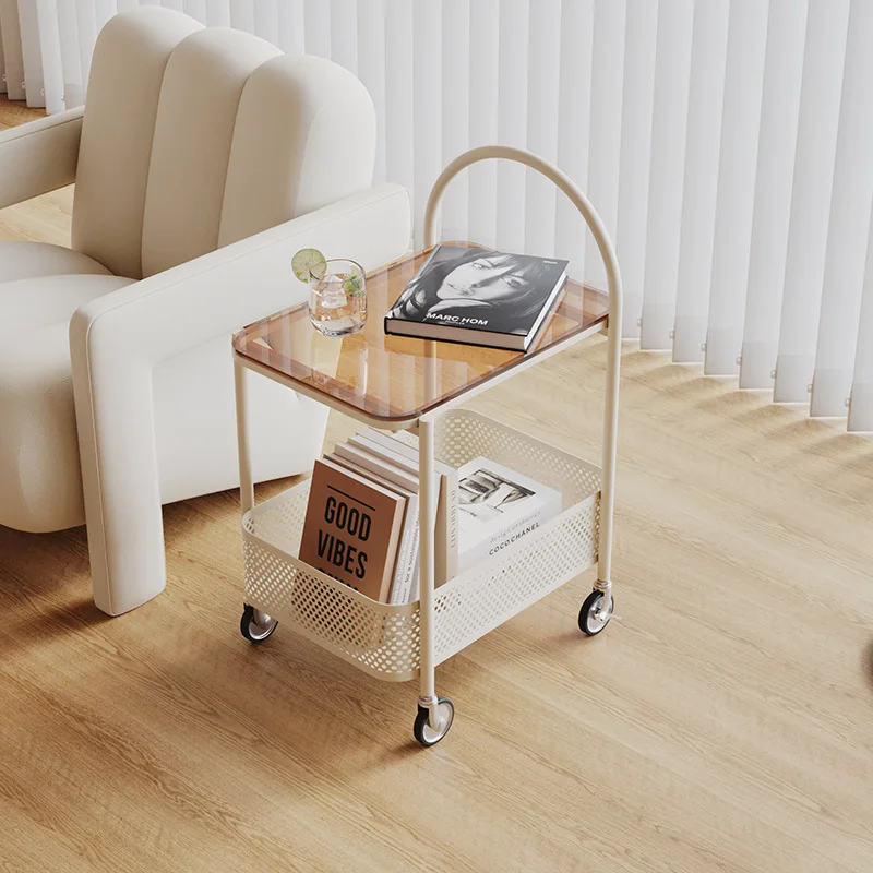 Movable double-layer living room sofa side table with wheels small coffee table
Movable double-layer living room sofa side table with wheels small coffee table