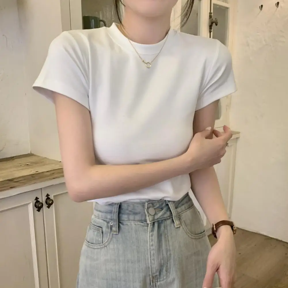 Women T-shirt Elegant O-neck Short Sleeve Pullover Tops Solid Color Stretchy Soft Summer 2024 Tee Shirt Streetwear
Women T-shirt Elegant O-neck Short Sleeve Pullover Tops Solid Color Stretchy Soft Summer 2024 Tee Shirt Streetwear