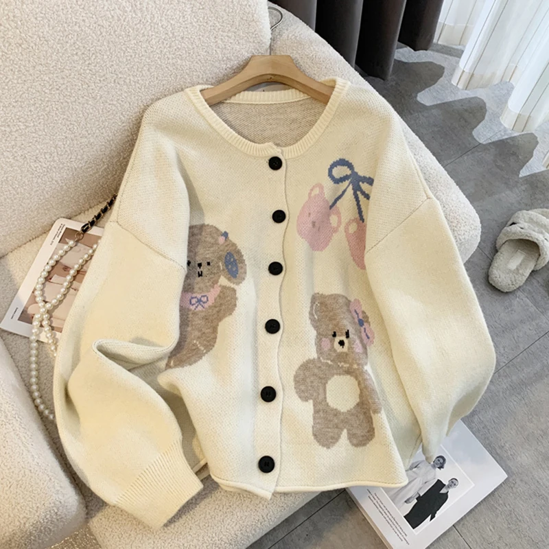 Kawaii Bear Knitted Cardigan Women Japanese Harajuku Cartoon Print Sweater Outerwears Cute Knitwears Winter Casual Jumpers New
Kawaii Bear Knitted Cardigan Women Japanese Harajuku Cartoon Print Sweater Outerwears Cute Knitwears Winter Casual Jumpers New