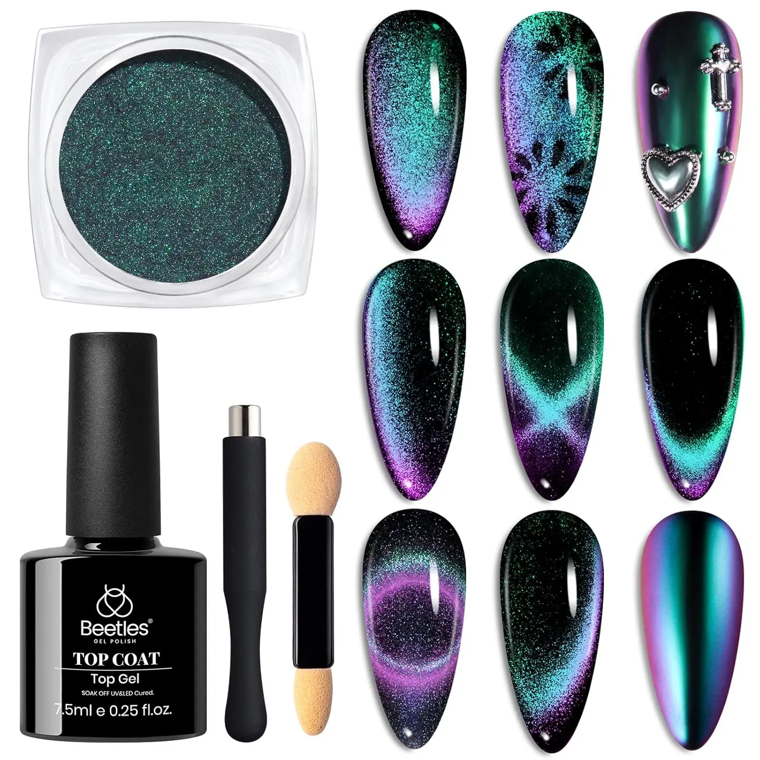 Cat Eye Chrome Nail Powder Set, 2-in-1 Holographic Metallic Mirror Effect with Magnet for Velvet Nail Art
Cat Eye Chrome Nail Powder Set, 2-in-1 Holographic Metallic Mirror Effect with Magnet for Velvet Nail Art