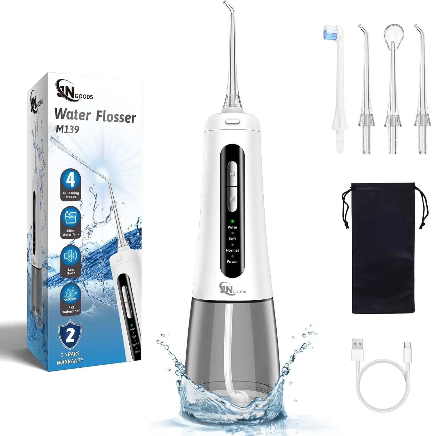 300ml Rechargeable Water Flosser IPX7 Waterproof 4 Modes Portable Oral Irrigator with 4 Jet Tips, Travel Home Use
300ml Rechargeable Water Flosser IPX7 Waterproof 4 Modes Portable Oral Irrigator with 4 Jet Tips, Travel Home Use