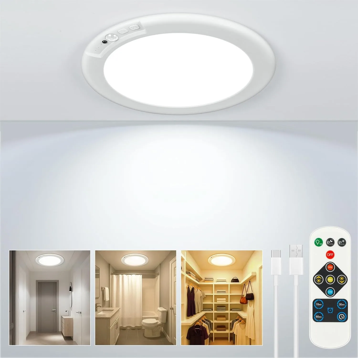 Wireless Closet Light Motion Sensor Rechargeable Ceiling Light with Remote for Bedroom Kitchen Bathroom Indoor Battery Operated
Wireless Closet Light Motion Sensor Rechargeable Ceiling Light with Remote for Bedroom Kitchen Bathroom Indoor Battery Operated