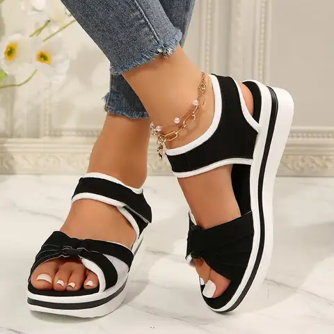 Women's Platform Wedge Sandals with Open Toe and Ankle Strap, Casual Summer Footwear