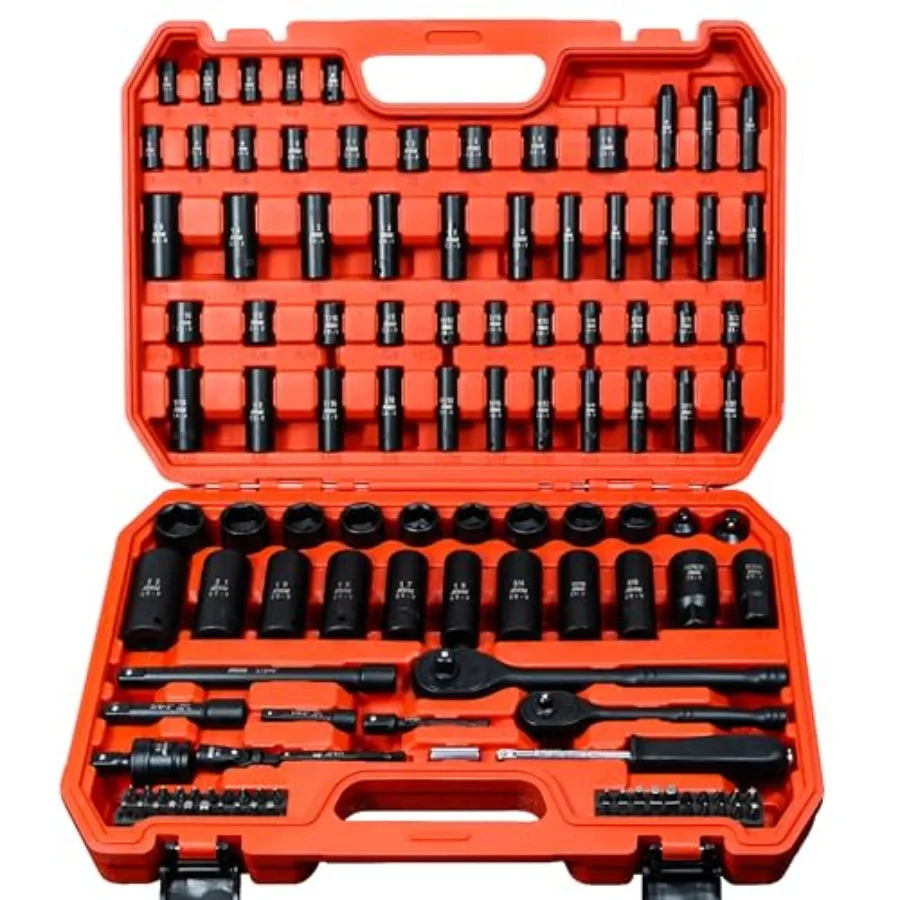 123Pcs Impact socket set 1/4"3/8"Drive DeepandShallow Socket wrench set 6 Point MetricandStandard Full 5/32"-3/4" 4-22mm with S
123Pcs Impact socket set 1/4"3/8"Drive DeepandShallow Socket wrench set 6 Point MetricandStandard Full 5/32"-3/4" 4-22mm with S