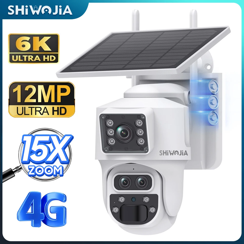 SHIWOJIA 6K 12MP 15X ZOOM 4G SIM card Solar Camera Three-Lens Recording Human Auto Tracking Built-in Battery CCTV Surveillance
SHIWOJIA 6K 12MP 15X ZOOM 4G SIM card Solar Camera Three-Lens Recording Human Auto Tracking Built-in Battery CCTV Surveillance