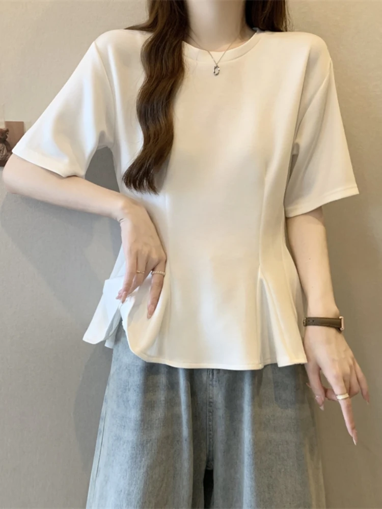 Slimming Short Sleeve T-Shirt Women's Summer New Style plus Size Base Shirt Fat MM Waist Cinching Skirt Hem Top European Goods
Slimming Short Sleeve T-Shirt Women's Summer New Style plus Size Base Shirt Fat MM Waist Cinching Skirt Hem Top European Goods