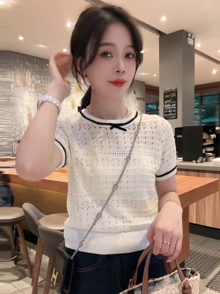 Korean Style Hollow out Knitted Short Sleeve Women's Top Miu Series Summer Design Gentle Age Reduction Commute Style Loose Fit
Korean Style Hollow out Knitted Short Sleeve Women's Top Miu Series Summer Design Gentle Age Reduction Commute Style Loose Fit