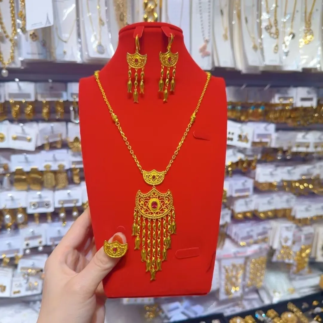 Dubai European New 24K Gold Plated Necklace, Earrings, Rings, Romantic Wedding Party Gift Jewelry Set for Lovers YY10578
Dubai European New 24K Gold Plated Necklace, Earrings, Rings, Romantic Wedding Party Gift Jewelry Set for Lovers YY10578